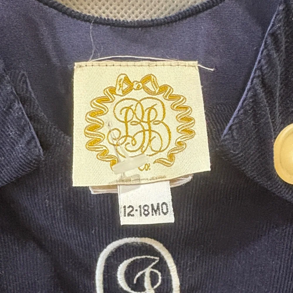 The Beaufort Bonnet Company Navy Velvet Monogram Pinafore “J”